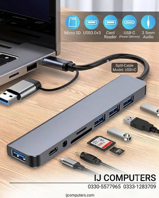 USB C Hub Upgrade 8 in 1 USB Splitter Port