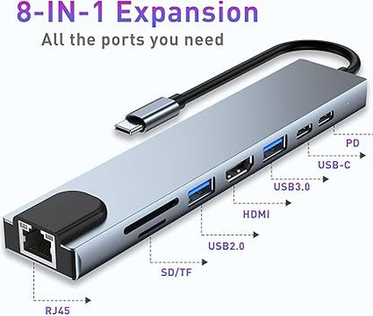 8-in-1 USB-C Hub | 4K HDMI | USB 3.0 | RJ45 | SD/TF | PD Charging | IJ Computers