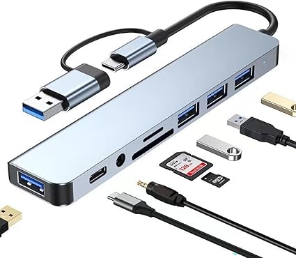 USB C Hub Upgrade 8 in 1 USB Splitter Port