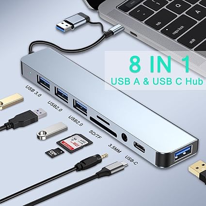 USB C Hub Upgrade 8 in 1 USB Splitter Port