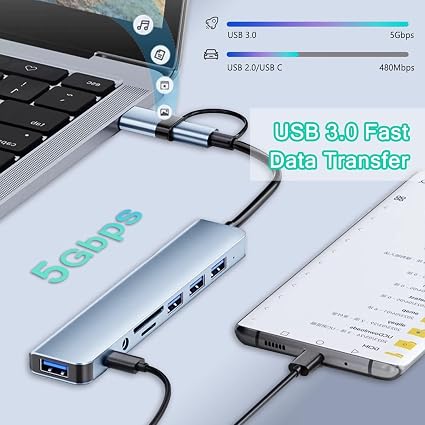 USB C Hub Upgrade 8 in 1 USB Splitter Port